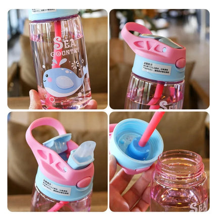 480Ml Kids Sippy Cup Water Bottles Creative Cartoon Feeding Cups With Straws And Lids Spill Proof Portable Toddlers Drinkware