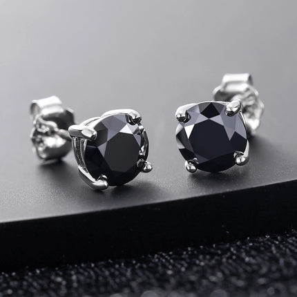 Real 0.5-2 Carat Black Moissanite Stud Earrings For Men Women Solid 925 Sterling Silver Solitaire Diamond Round Earrings Jewelry