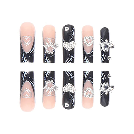 24PCS/1BOX Black French Wearing Sweet and Cool Nail Patch Glitter Love Stars in Europe and America Dark Department Fake Nail