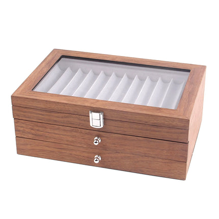 Wood Fountain Pen Collector with 3 Layer Pen Display Box 34 Pen Organizer Box Pens Display Case Storage Organizer With Glass