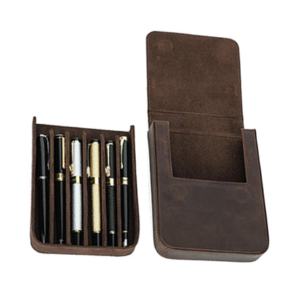 Genuine Leather 6 Slots Hard Fountain Pen Case Stationery Storage Box Organizer school office supplies Exquisite students Gift