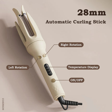 Negative Ions Automatic Hair Curler 28mm Electric Ceramic Curling Hair Stick Rotating Curl Waves Anti-Tangle Curling Iron Styler