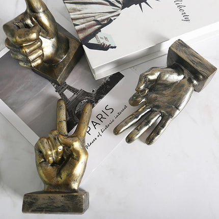 Finger Sculpture Hand Finger Gesture Desk Statue Creative Home Living Room Cabinet Shelf Decoration Victory OK Thumbs up Gesture