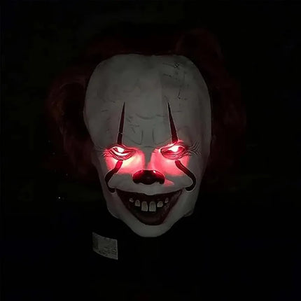 Glowing Horror Clown Mask Halloween Red Light Eyes Mask Adjustable Face Unisex Cosplay  Mischief Carnival Party Dress Up Props