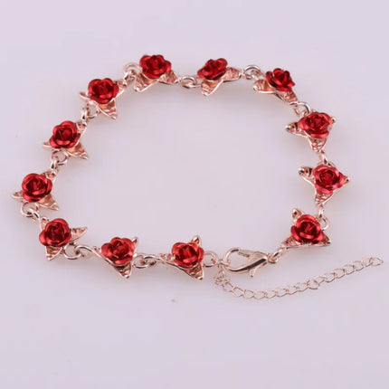 Romantic Adjustable Red Rose Link Chain Bracelet Fashion Valentine Gift for Lover Women's Hand Bracelets Bride Jewelry Accessori