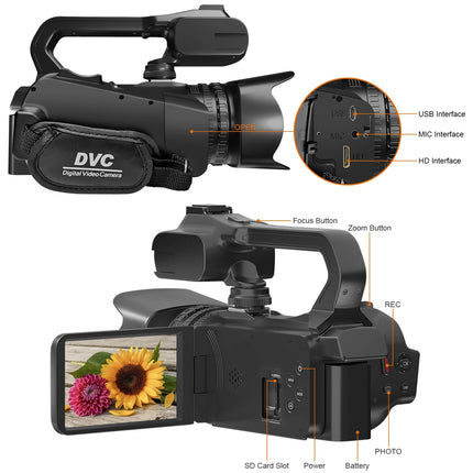 4K Ultra HD Professional Video Cameras for Photography 18X Digital Zoom YouTube Live Streaming Camcorders 64MP Vlogging Recorder