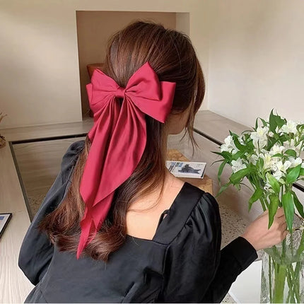 Bow Ribbon Hair Clip for Women Bowknot Barrettes Girls Solid Stain Spring Ponytail Clip Headband Hair Accessories Headwear Gift