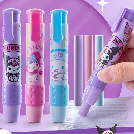 3Pcs/Set Sanrio Cute pattern Pen type retractable erasers Children student pencil eraser Mymelody Kuromi Cinnamoroll Pochacco