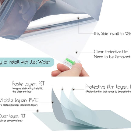 AFDB One Way Window Film, Mirror Effect Tint Glass Covering for Home Office,Reflective Heat Control Anti UV Glass Door Sticker