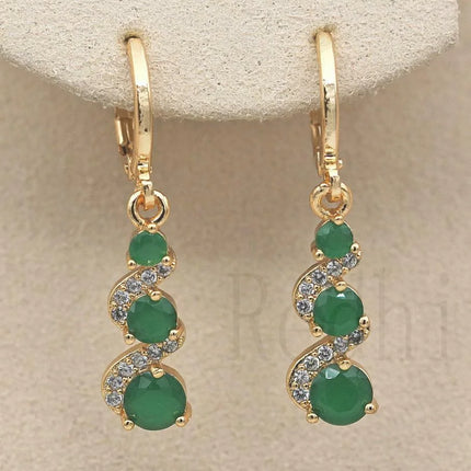 Classic Trend Earrings Gold Color Swirl Green Stone Dangle Earrings for Women Jewelry