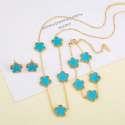 New Hot Trendy Luxury Five Leaf Flower Necklace Jewelry Earrings for Women Gift Fashion 316L Stainless Steel Clover Bracelets