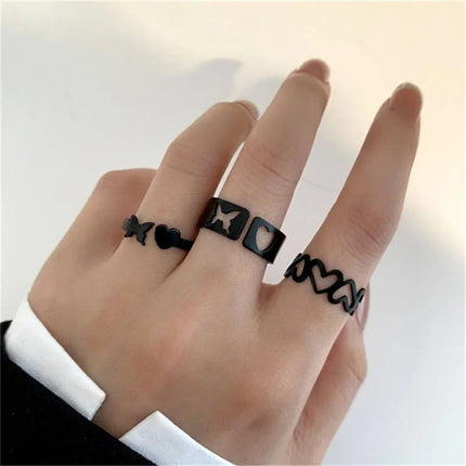 16Pcs/set Punk Finger Rings Minimalist Smooth Gold Color Black Geometric Metal Rings for Women Girls 2022 Trendy Party Jewelry