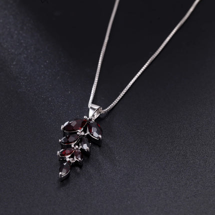 Gem's Ballet Olive Branch Peace Necklace Natural Black Garnet Gemstone Pendant Necklace in 925 Sterling Silver with 18" Chain