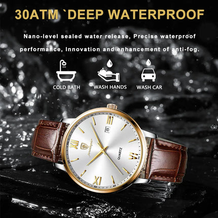 POEDAGAR Men's Watches Top Brand Luxury Men Wrist Watch Leather Quartz Watch Sports Waterproof Male Clock Business Watch +Box