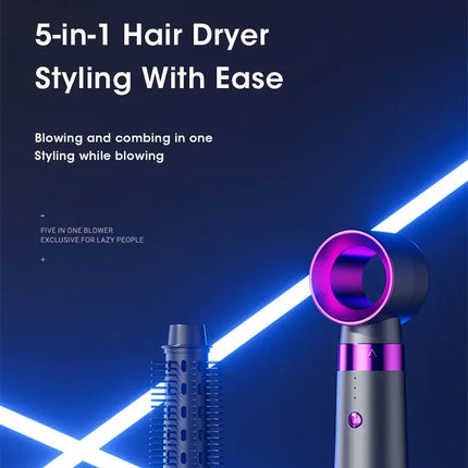 Electric Hair Dryer 5 in 1 Multifunctional Hair Straightener Negative Ion Hair Care Curler Blow Dryer Styling Set Strong Wind