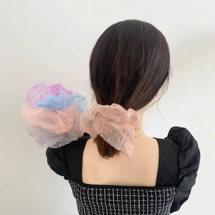 Sweet Jacquard Dot Transparent Organza Scrunchies Women Romantic  Hair Rope Big  Hair Ties Hair Accessories