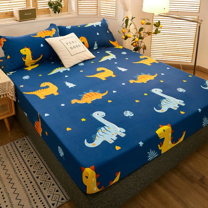 Bonenjoy 1Pc Waterproof Fitted Sheet With Elastic Cartoon Style Cute Dinosaur Print Bed Sheet for Kid Queen King Size couvre lit