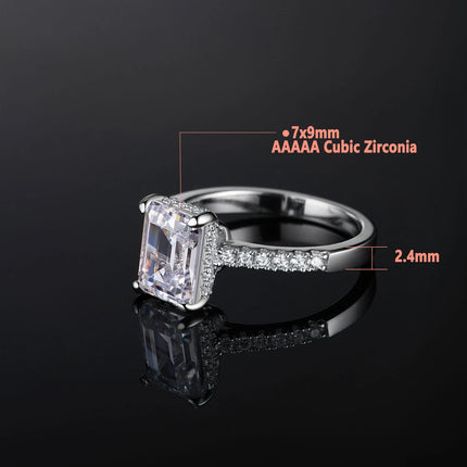 Newshe Solid 925 Sterling Silver Engagement Ring for Women 3 Ct Emerald Cut Hide Halo Cubic Zircon Sparking Wedding Fine Jewelry