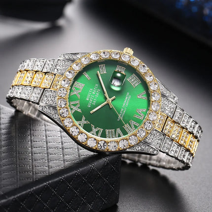 Hip Hop Iced Out Men Watch Full AAA Rhinestone Around Luxury Quartz Watches Round Clock Unisex Wrist Watch Gift For Boyfriend