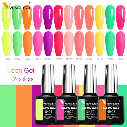 VENALISA 7.5ml Nail Gel Polish Ultra Bright Summer Neon Color Semi Permanent Soak off UV LED Fluorescence Gel Nail Varnish