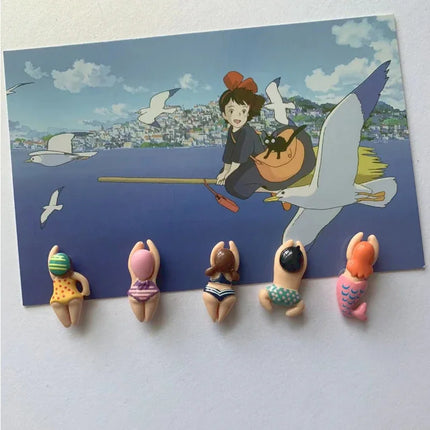 Cute 6pcs/Set Resin Cartoon Swimming Figurine Refrigerator Magnets Home Decor 2023 Cute Resin Accessories Gifts for Girls