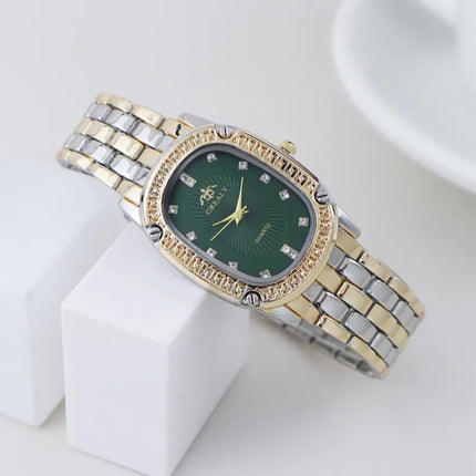 Luxury Fashion Metal Band Watches for Women Brand Simple Casual Oval Rhinestone Ladies' Quartz Wristwatch