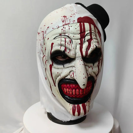 2024 Halloween Horror Role-playing with A Soul Broken Clown Mask and Hat Clown Head Cover Bloody Latex Makeup Ball Horror Props