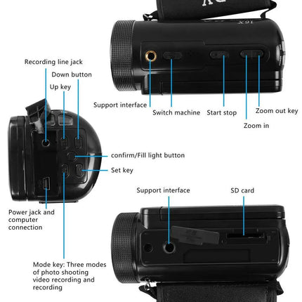 HD 1080P Digital Video Camera Camcorder YouTube Vlogging Recorder W/Microphone Wide-angle lens Photography