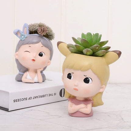 Creative Cute Girl Head Succulent Mini Flower Planter Head Flower Pot Bonsai Planter Elegant Pen Holder For Home Decoration