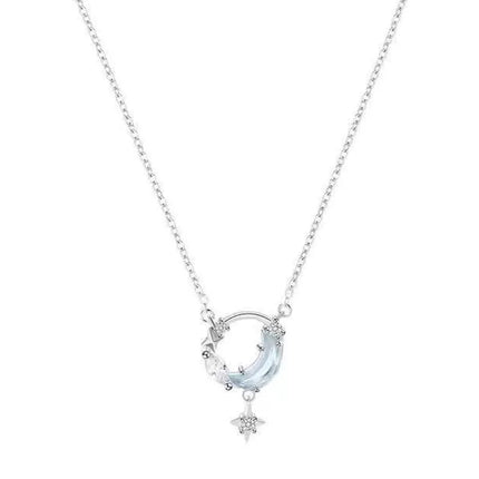 JWER New Elegent Silver Color Crystal Star Moon Necklace Charm Pendant Choker Necklace For Girl Women Statement Wedding Jewelry