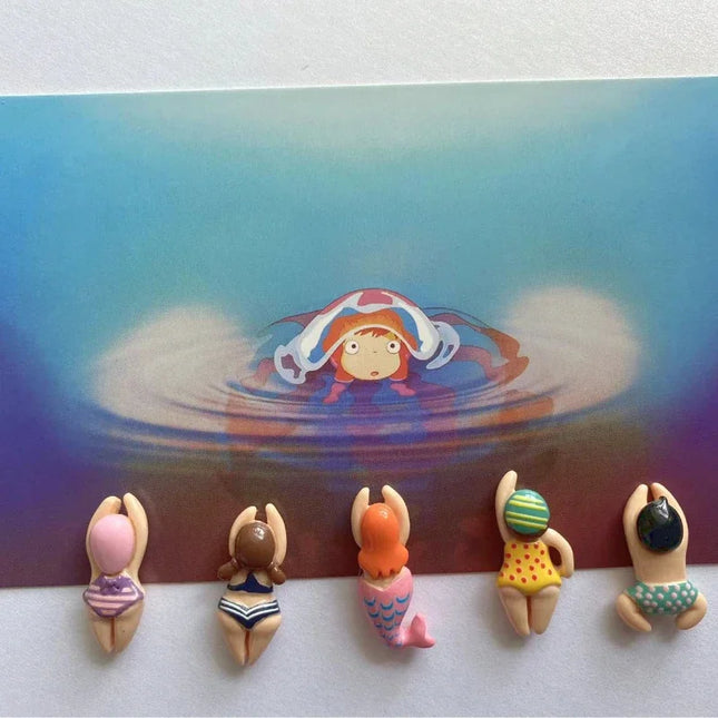 Cute 6pcs/Set Resin Cartoon Swimming Figurine Refrigerator Magnets Home Decor 2023 Cute Resin Accessories Gifts for Girls