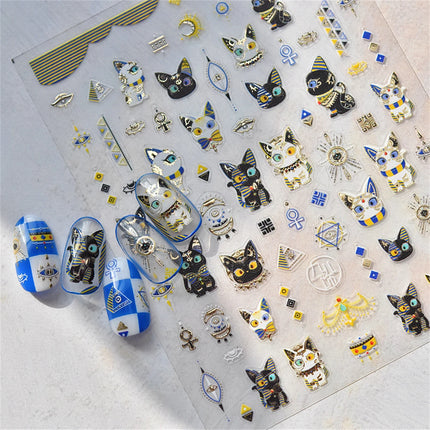 1pcs 5D Egypt Cat Nail Art Kawaii Stickers Bronzing Cartoon Cat Design Self Adhesive Manicure Decals Decoration Accessories DIY