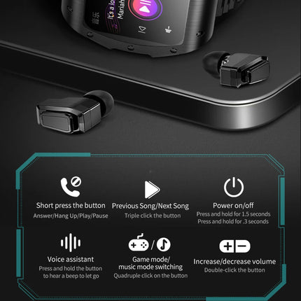 New 2 In 1 Headset Blue Tooth Call Smart Watch 1.91" Sports Fitness Waterproof HIFI Noise Reduction Earphone Music Smartwatch