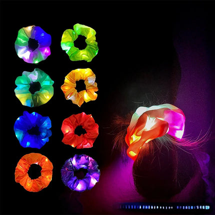 3/5pcs LED Luminous Hair Scrunchies Light Up Hair Scrunchies Elastic Light Women Girls Hair Bands for Halloween Christmas Party