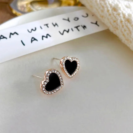 Luxurious Black Heart Enamel Stud Earrings - Elegant Wedding Accessories 2023 - Premium Quality Women's Jewelry