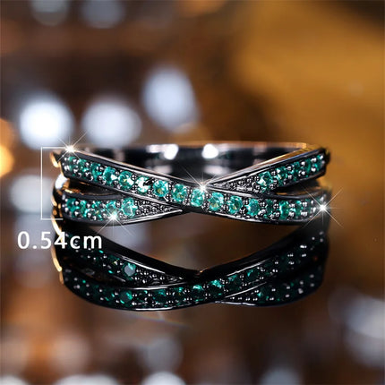 Minimalist Stacking Crossed Wedding Bands Black Gold Silver Color Blue Red Green Stone White Zircon Thin Rings For Women Jewelry