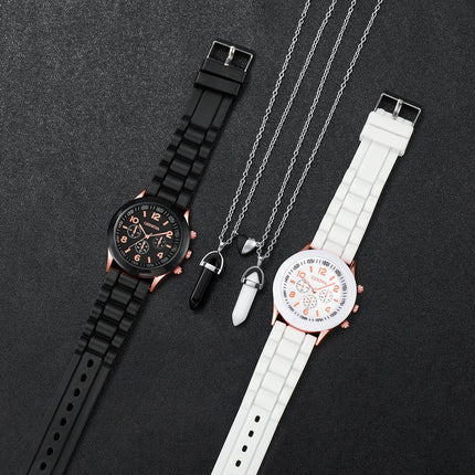 Couple Watches 4Pcs/Set Fashion Silicone Strap Quartz Watch Magnetic Love Necklace