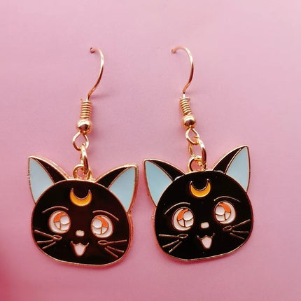 Sailor Moon Cat Earrings Luna and Artemis Anime Inspired Enamel Drop Earrings Kawaii Animal Jewelry for Women Girl Gift