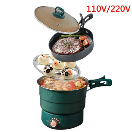 110V/220V Electric Split Cooking Pot Foldable Multicooker Frying Pan Hotpot Steamer Rice Cooker Soup Maker Water Boiler Travel