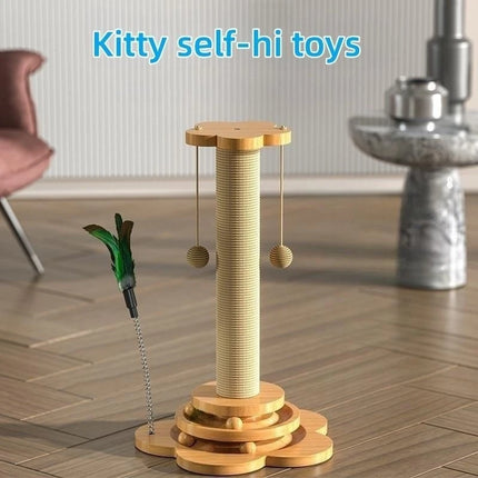 Pet Cat Toy Solid Wood Cat Turntable Funny Cat Stick  Balls Durable Sisal Scratching Board Cat Supplies Cat Grab Column