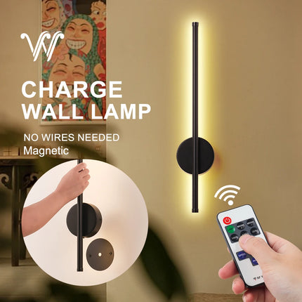 5V Rechargeable LED Wall Light 50cm 80cm Internal Wall Sconce Wireless with Remote Control Bedroom Bedside Lamp Magnetic