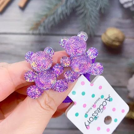 New Fashion Glitter Bear Elastic Hair Bands Children Hair Rope Ties Barrettes Headwear Girls Kids Hair Accessories