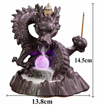 Home Decor 7-Color Change Incense Burner Handmade Ceramic Dragon Backflow Incense Burner Creative Smoke Waterfall Incense Holder