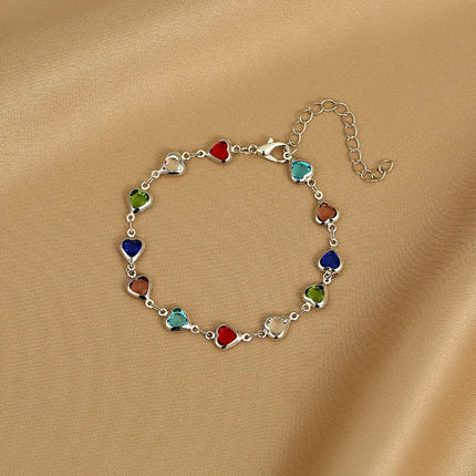 Korean Colorful Heart Bracelet For Women Exquisite Crystal Zircon Metal Chain Bracelets Bangles Girl Party Wedding Jewelry Gifts