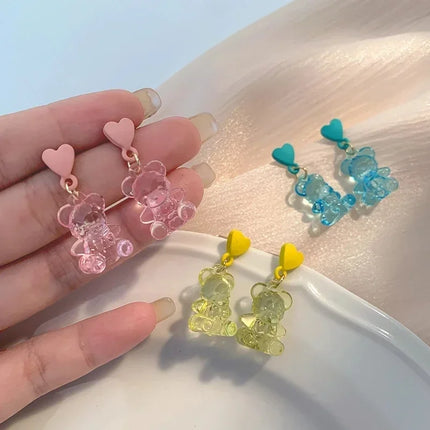 Cute Acrylic Candy Gummy Bear Dangle Earrings for Women Rainbow Bear CZ Hoop Earrings 2022 Korean Fashion Sweet Girl Jewelry