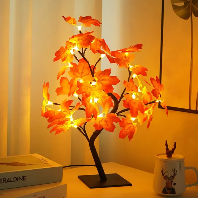 24 LED Fairy Flower Tree Table Lamps Maple Leaf Lamp Rose Night Light USB Operated Gifts for Wedding Party Kids Room Decoration