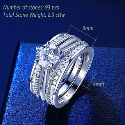 Newshe 2 Pcs Wedding Ring Set 925 Sterling Silver Perfect Cut Simulated Diamond Engagement Rings For Women Luxury Jewelry