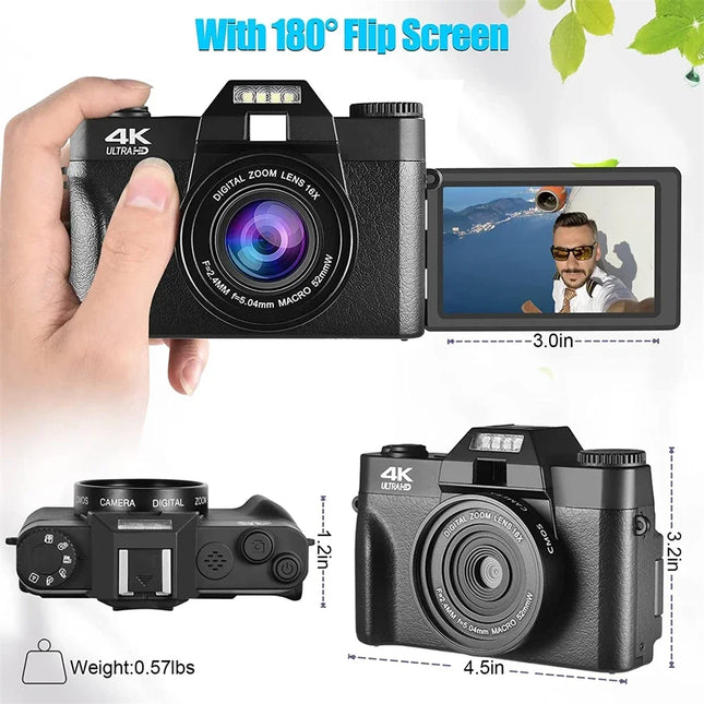 Compact Digital Photography Camera 4K WIFI Web Cam Vintage Vlog Video Recorder YouTube 48MP Camcorder 3" Flip Screen Macro Lens