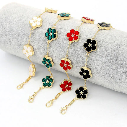 Korean New Sweet Five Leaves Flower Bracelets For Women Double Sided Flowers Metal Bracelet Bride Wedding Party Charm Jewelry