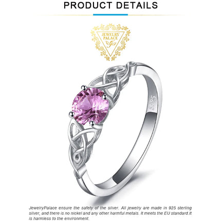 JewelryPalace Celtic Knot Created Pink Sapphire 925 Sterling Silver Ring for Women Promise Engagement Ring Fine Jewelry Gift